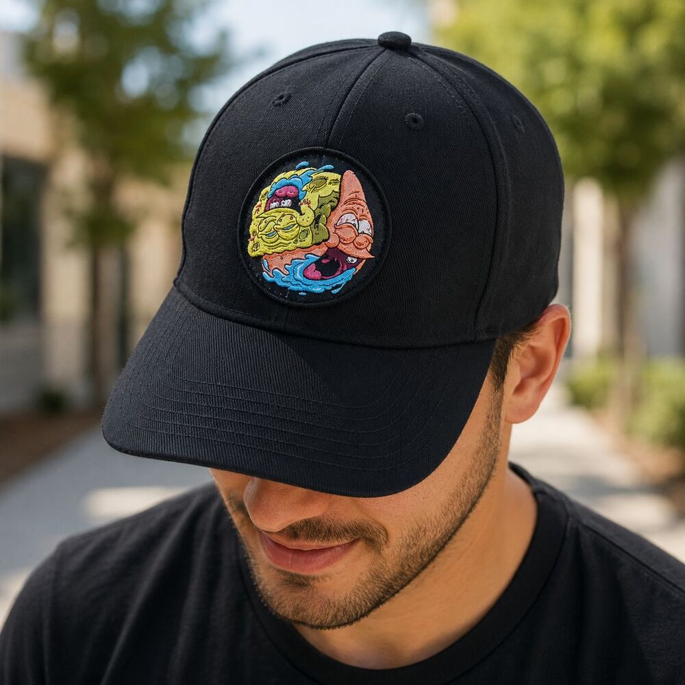 SpongeBob SquarePants Hat Mens One Size Black Snapback Cap Adjustable Cartoon